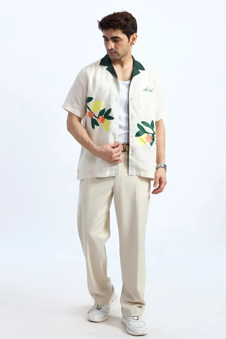 PRINTED LINEN COTTON BLEND SHIRT