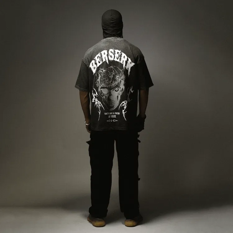 BERSERK VICTIM OF THE FATE STONE WASH OVERSIZED T SHIRT