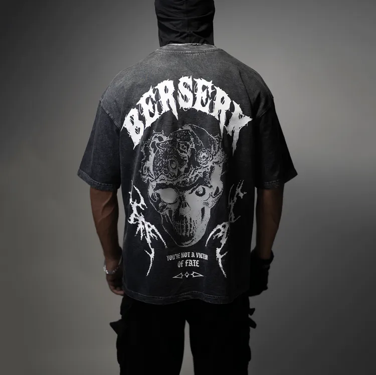 BERSERK VICTIM OF THE FATE STONE WASH OVERSIZED T SHIRT