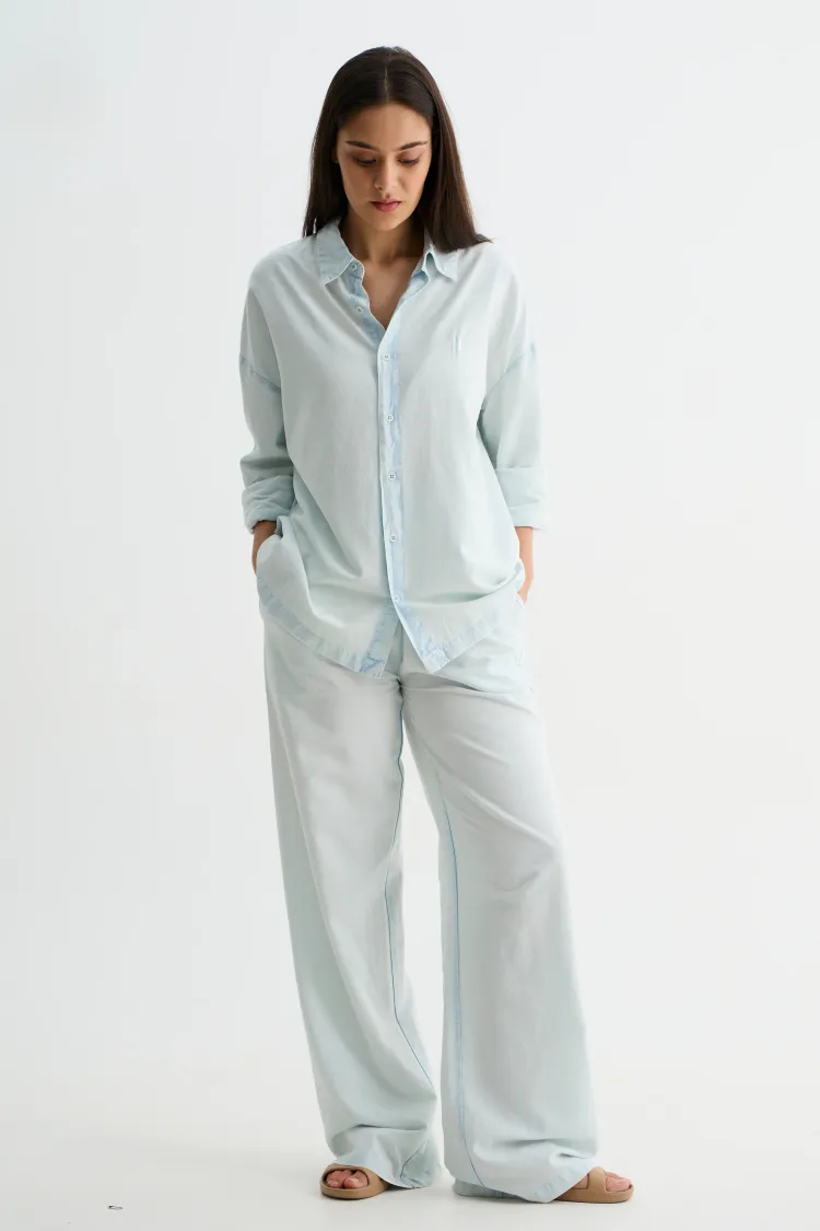 Sky Blue Washed Cotton Viscose Shirt
