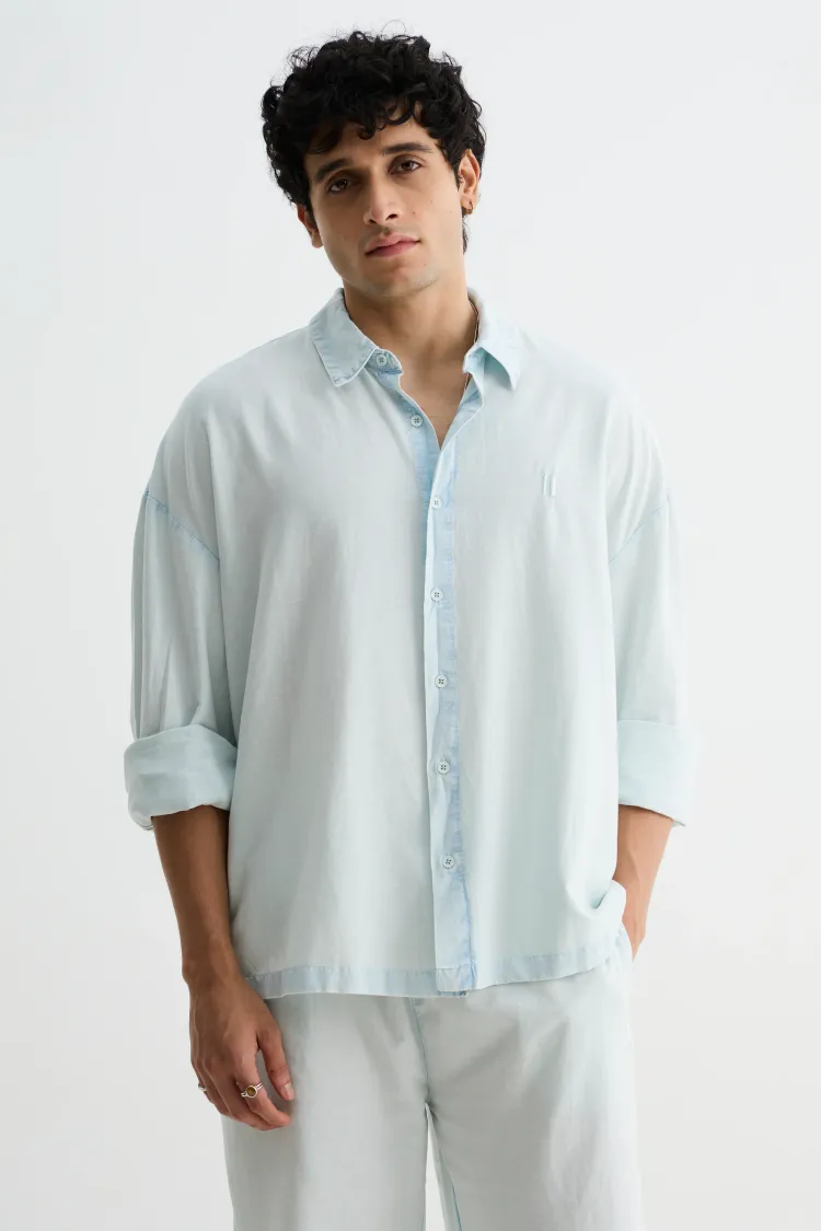 Sky Blue Washed Cotton Viscose Shirt