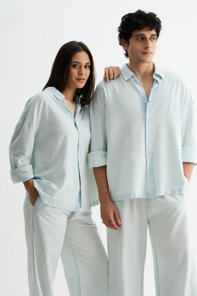Sky Blue Washed Cotton Viscose Shirt