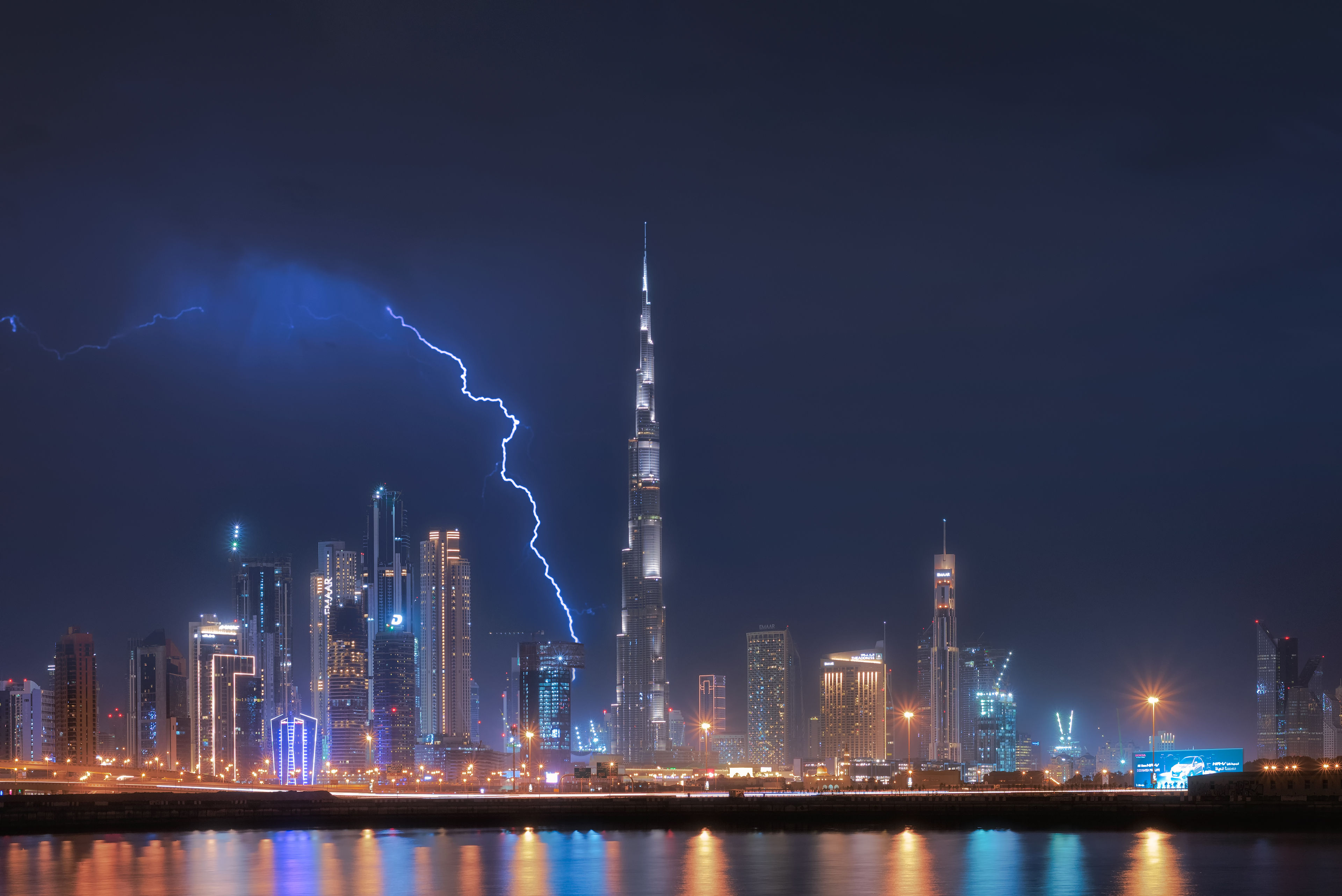 Lightning Strike Behind the Dubai Skyline