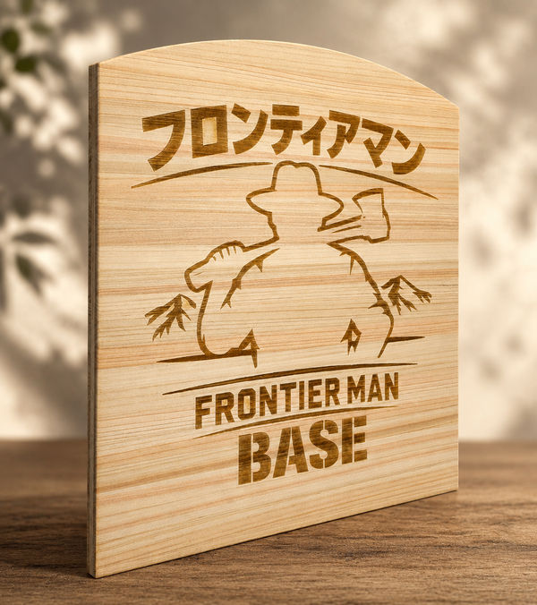 天然ヒノキ材にロゴを刻印
