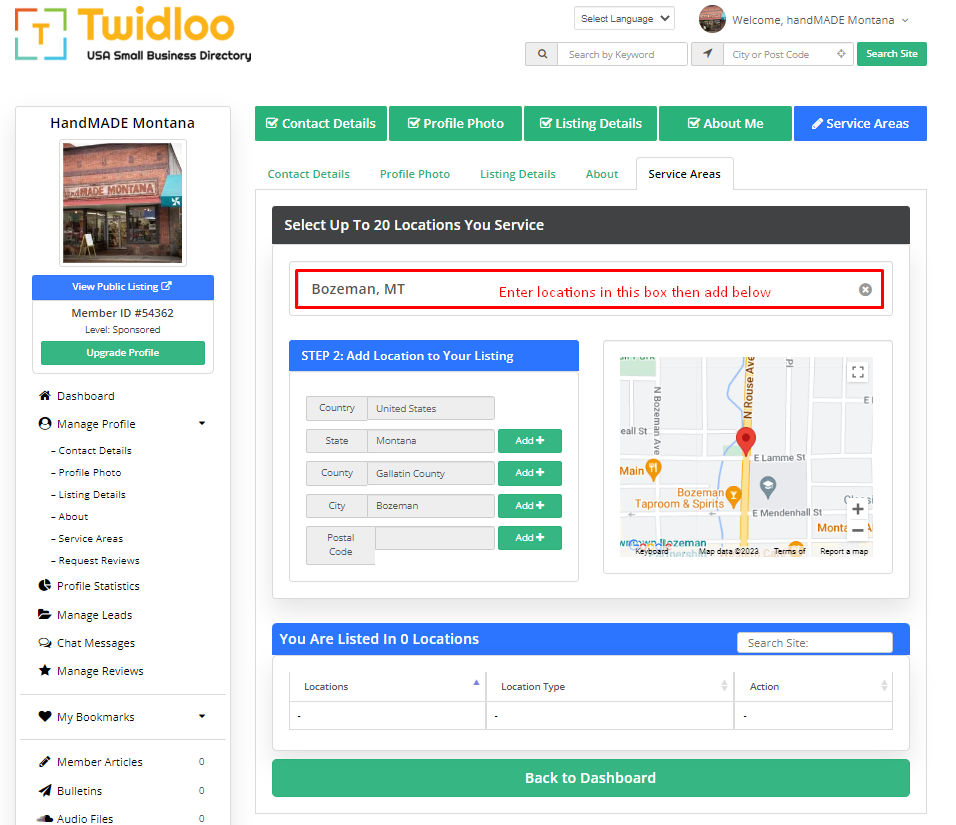 Add All Service Locations To Your Profile