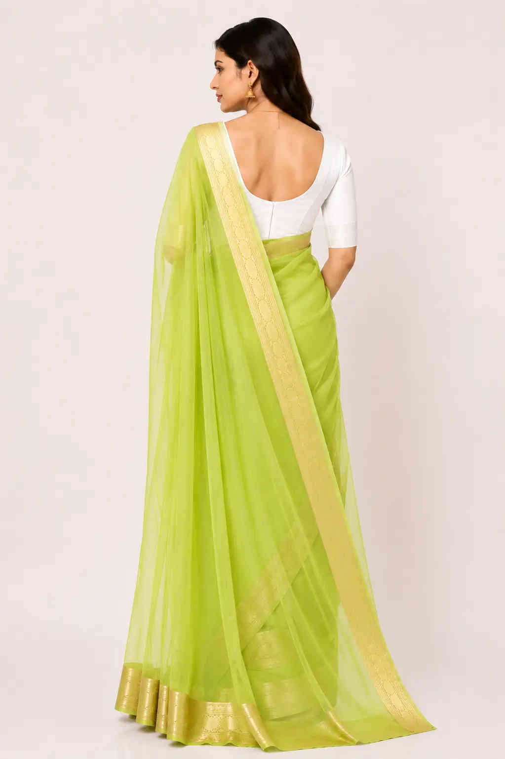 organza tissue sari with gold zari border