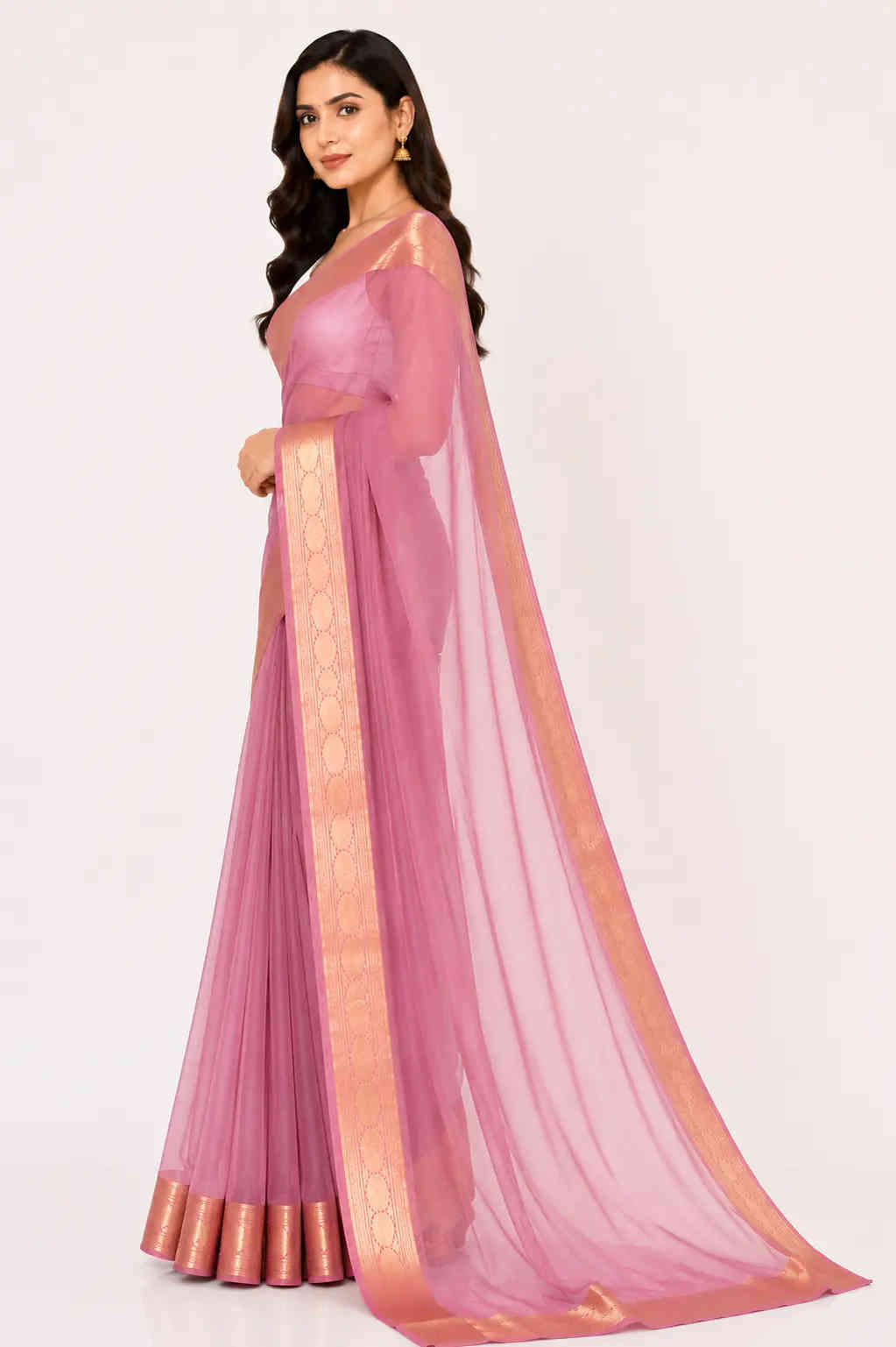 organza tissue sari with gold zari border