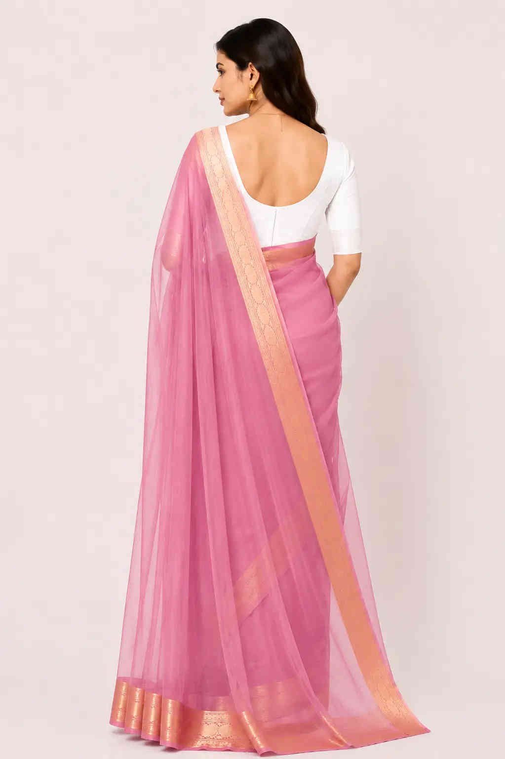 organza tissue sari with gold zari border