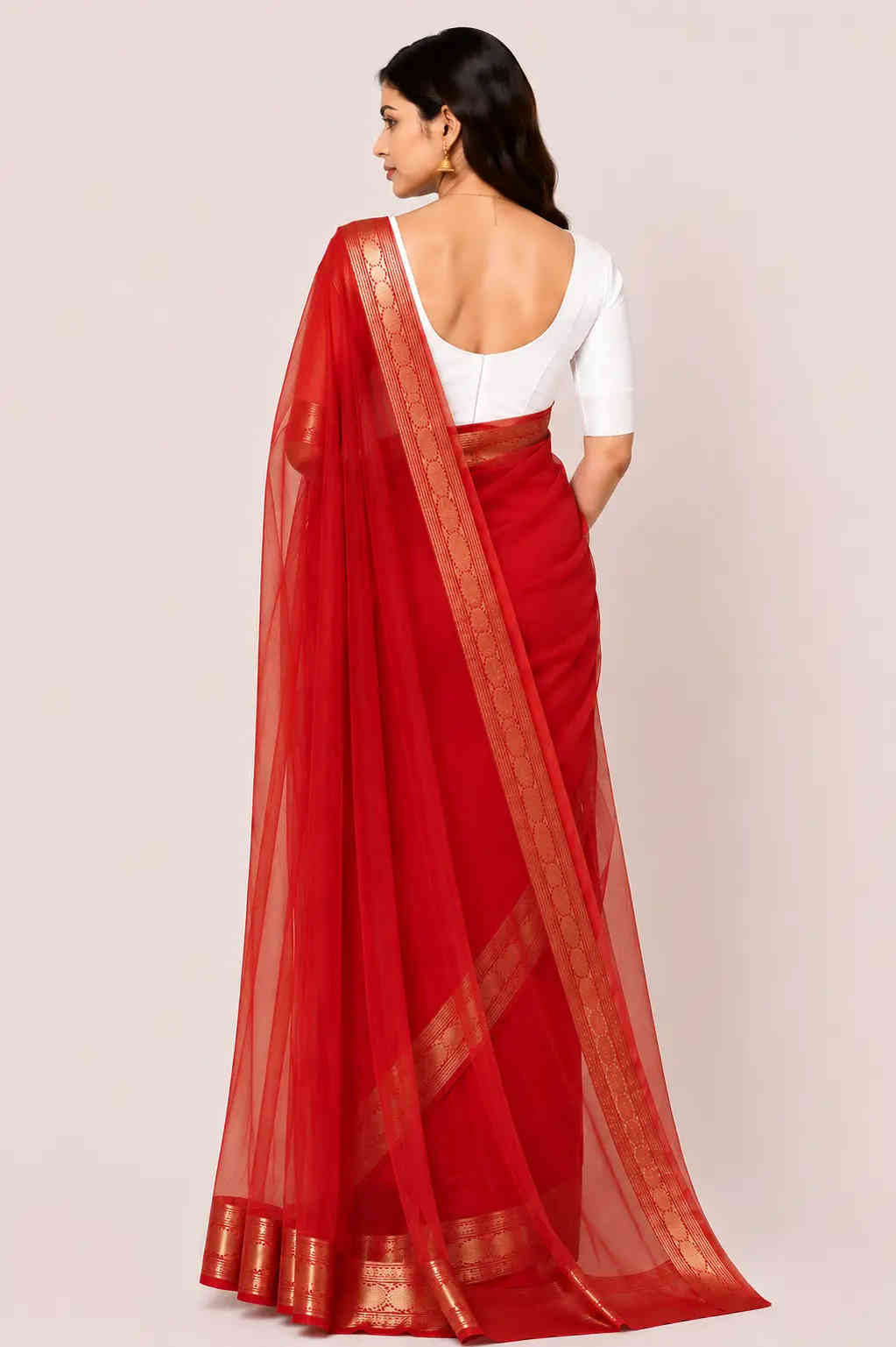 organza tissue sari with gold zari border