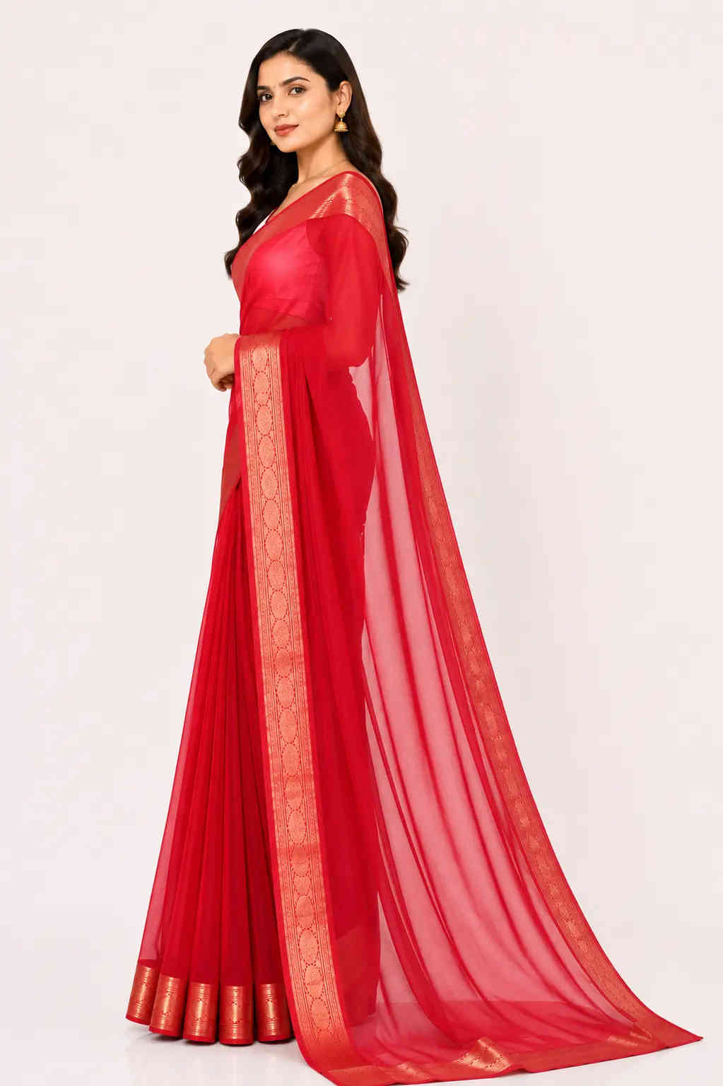 organza tissue sari with gold zari border