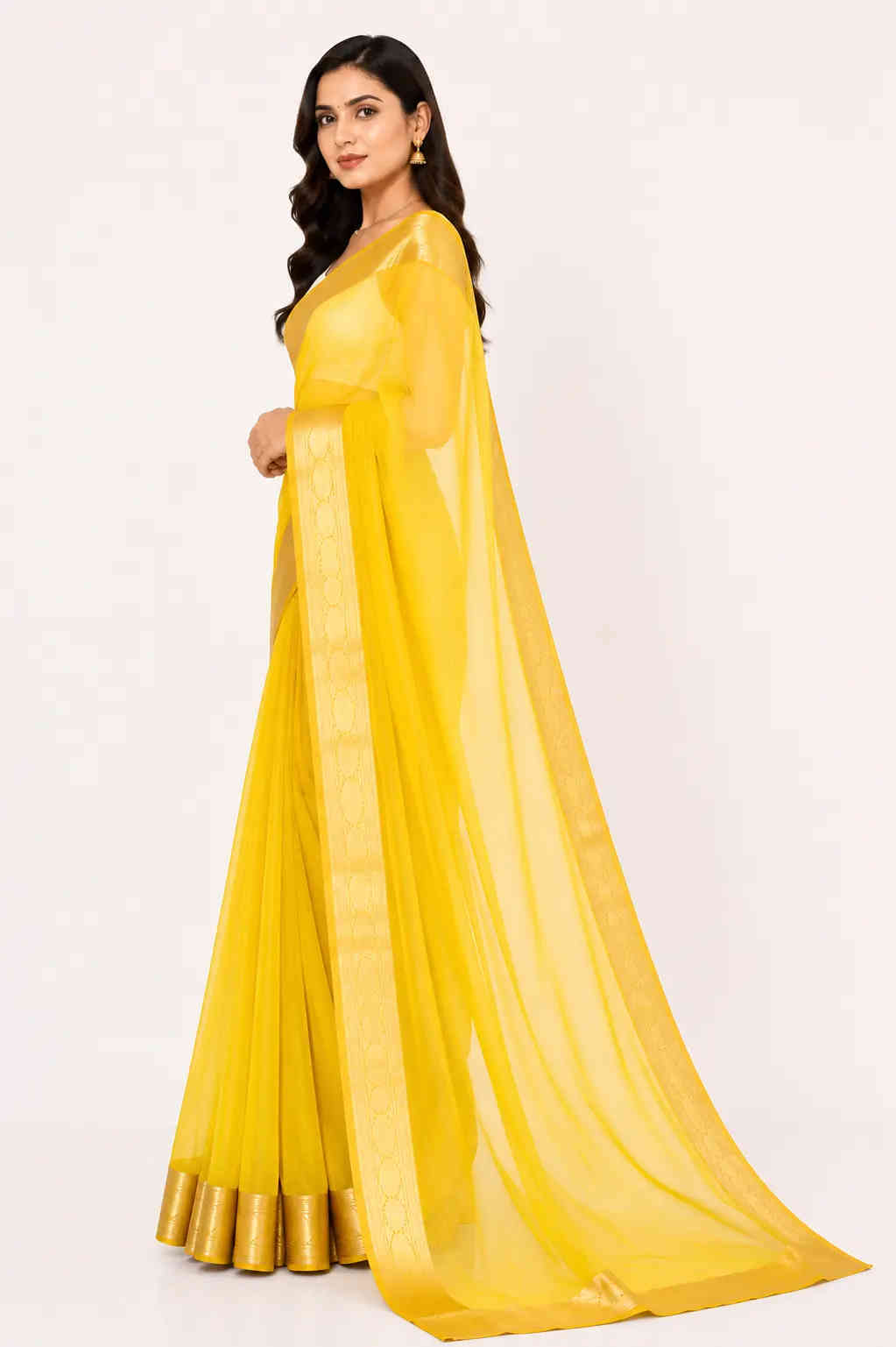 organza tissue sari with gold zari border