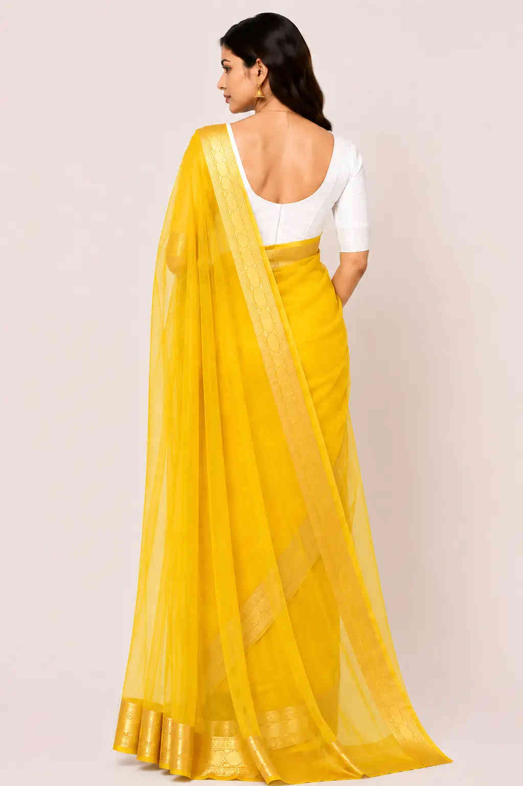 organza tissue sari with gold zari border