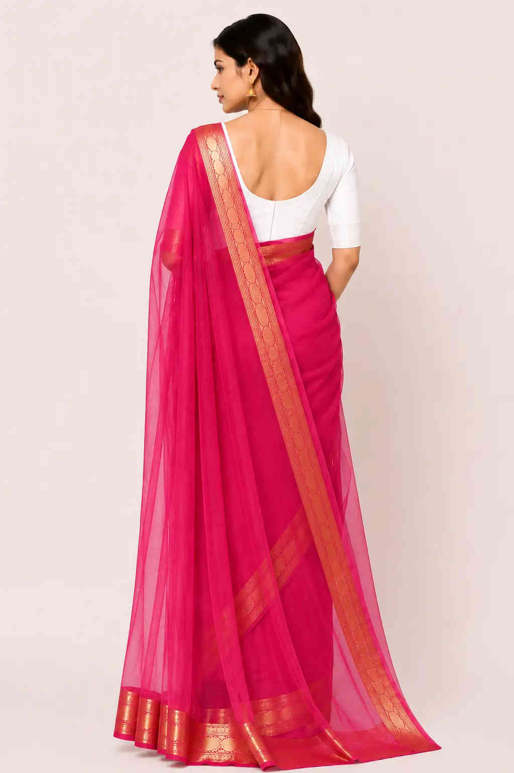 organza tissue sari with gold zari border