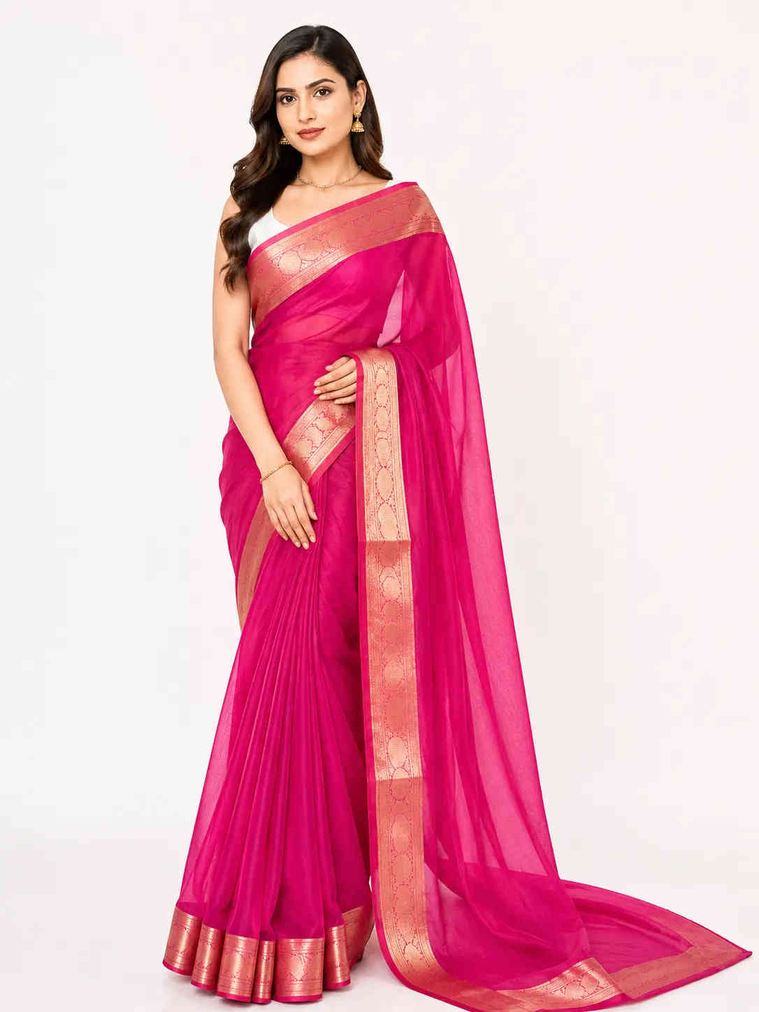 organza tissue sari with gold zari border