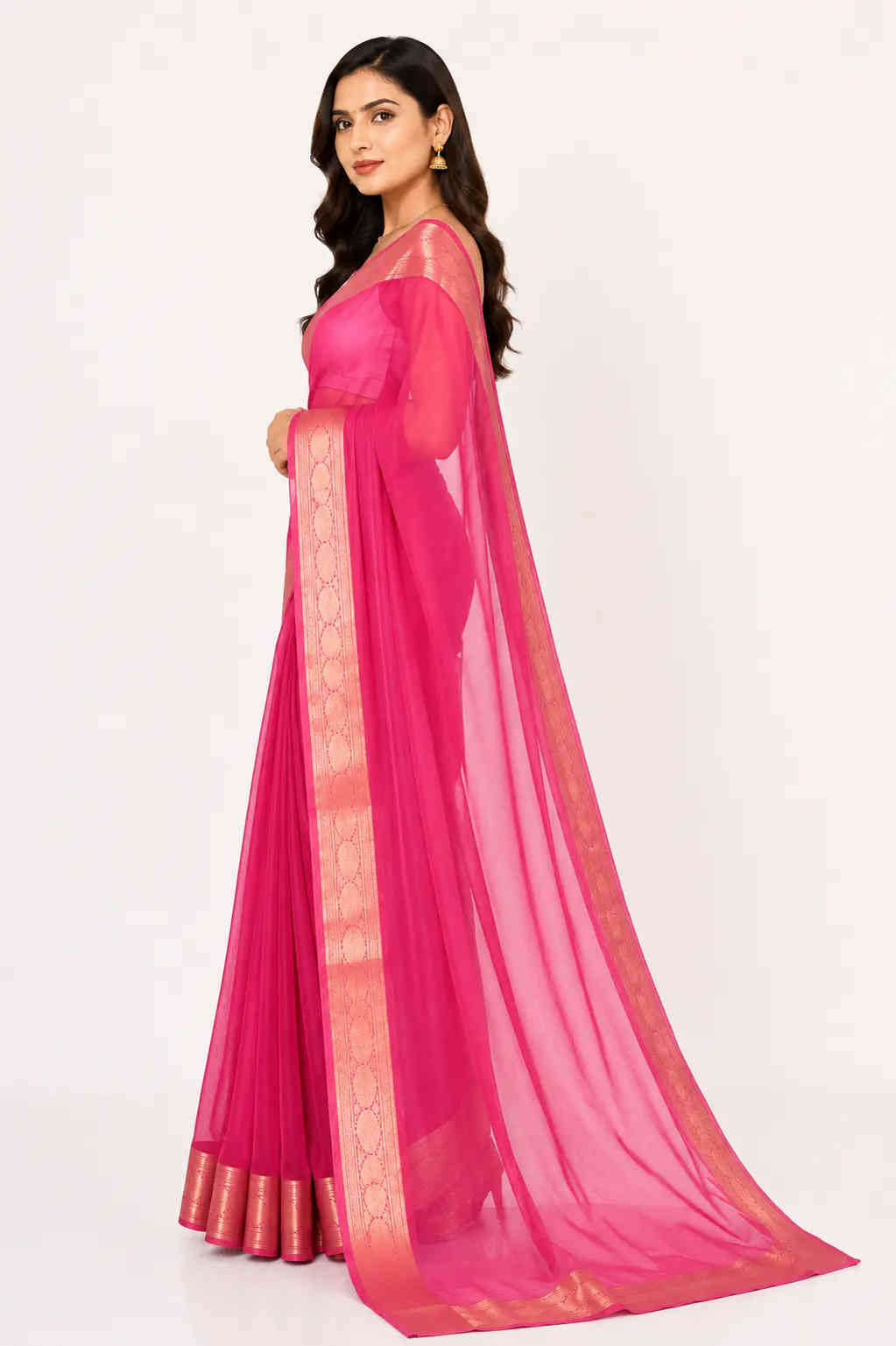 organza tissue sari with gold zari border