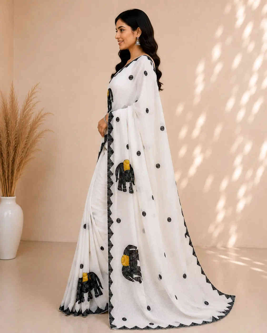 Embroidered elephant motif kota saree