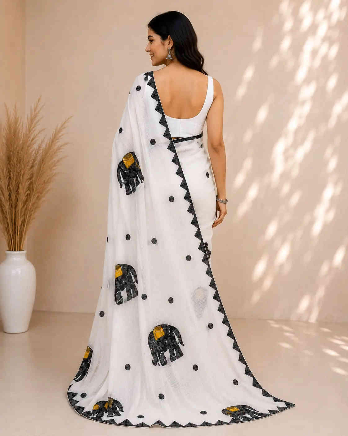 Embroidered elephant motif kota saree