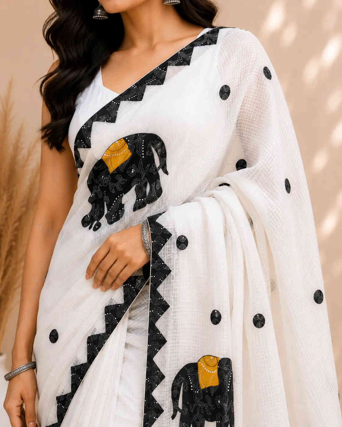Embroidered elephant motif kota saree