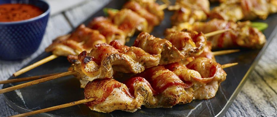 Spicy Pork & Bacon Skewers