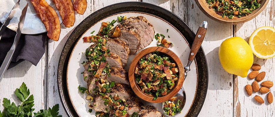 Grilled Pork Tenderloin with Bacon Gremolata