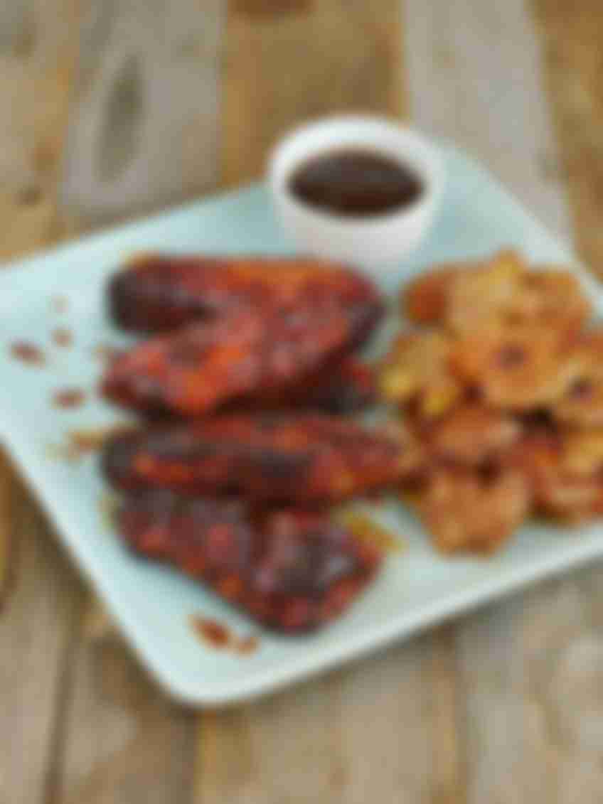Tangy BBQ Air Fryer Country-Style Ribs with Crispy Crushed Potatoes