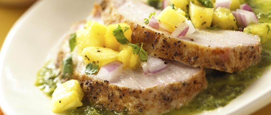 Cumin Roasted Pork Loin with Chimichurri Pineapple Relish