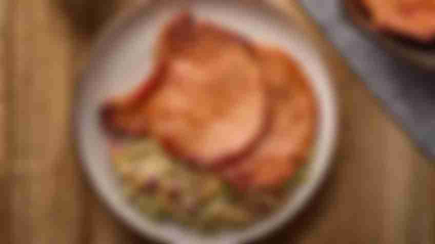 Glazed BBQ Hickory Smoked Bone-In Pork Chop with Broccoli Slaw