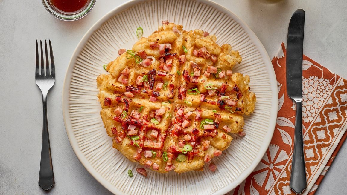 Diced Ham and Tater Tot Waffles 