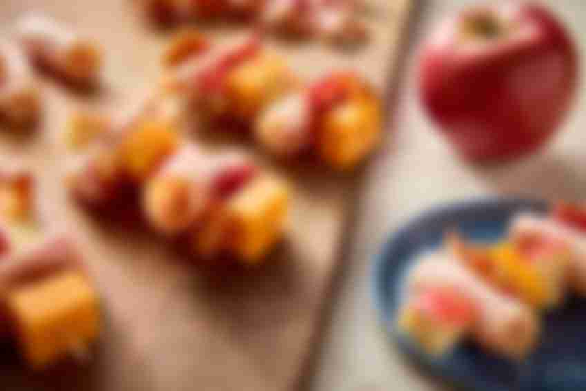 Turkey, Apple, Bacon + Cheddar Kabobs