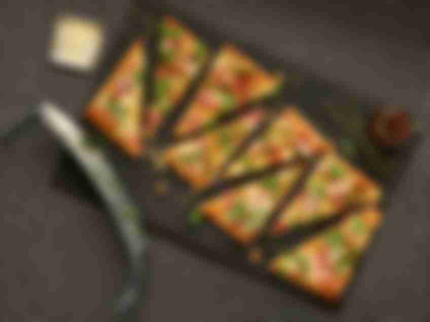 Ham, Arugula, Shaved Parmesan Flatbread with Balsamic Drizzle