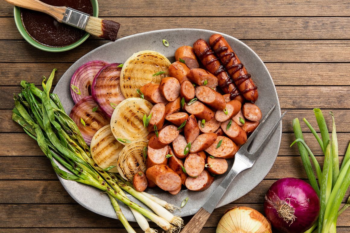 Grilled BBQ Glazed Smoked Sausage - Shaken Together