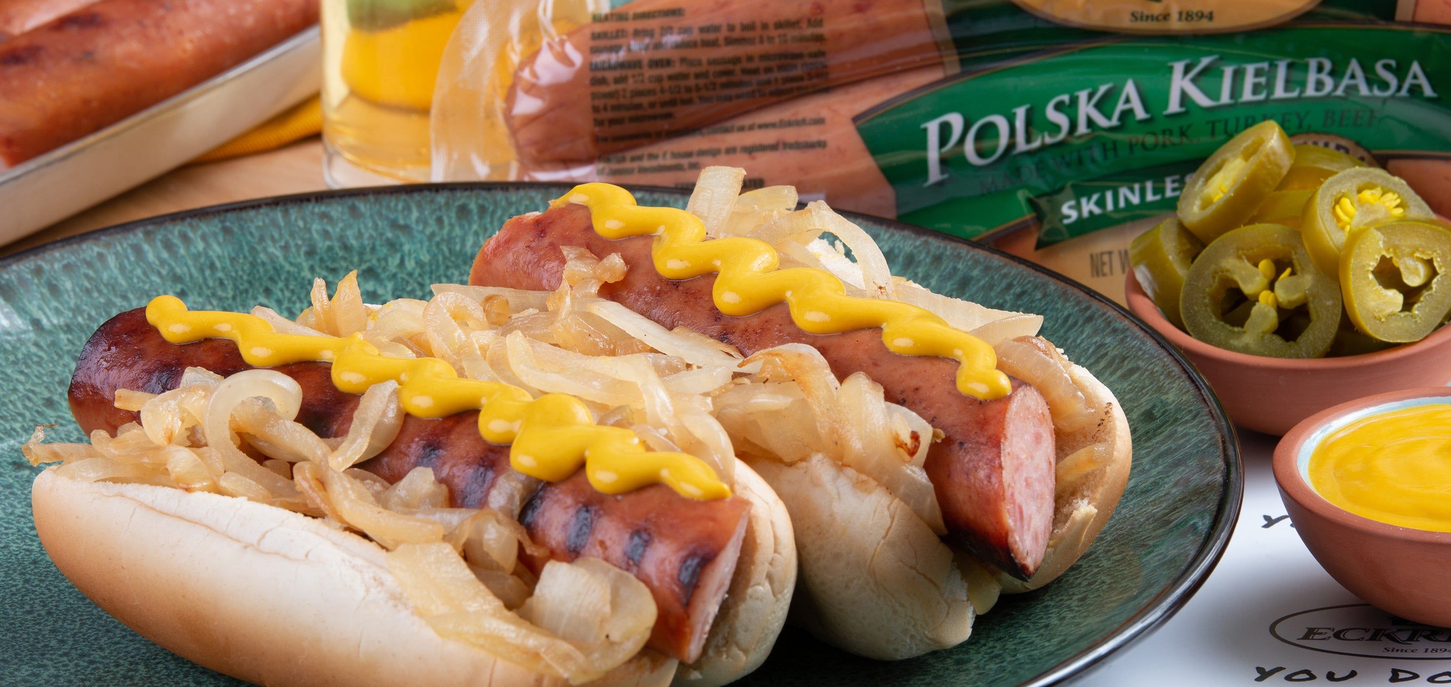 Smoked Turkey Kielbasa Dogs with Red Onion Sauce Recipe