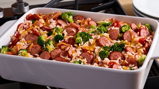 Kielbasa and Rice Casserole with Beans and Corn