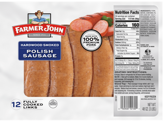 Farmer John Hot Louisiana Brand Smoked Sausage, 42 oz