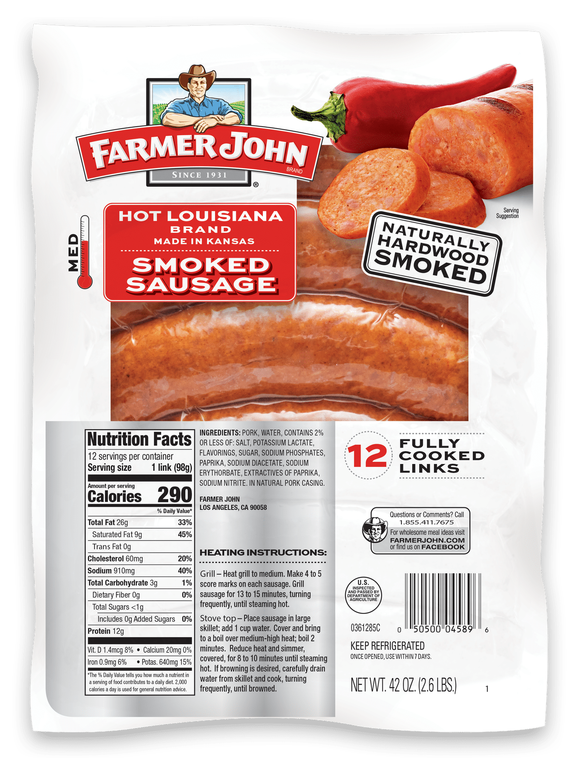 Hot Louisiana Smoked Sausage 42oz.