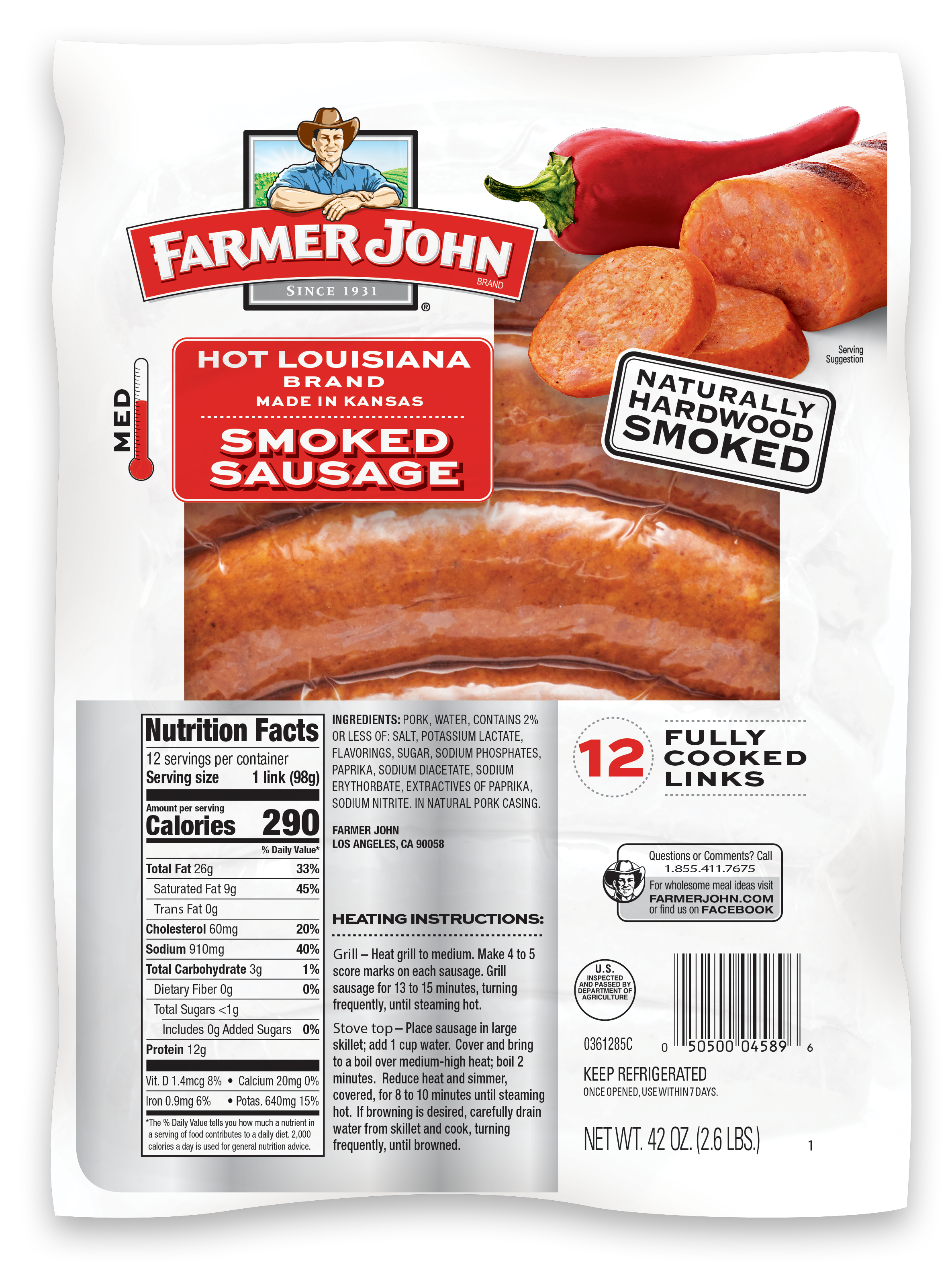 Farmer John Louisiana Smoked Sausage 26 Oz (2 Pack) - meadowhillfarms