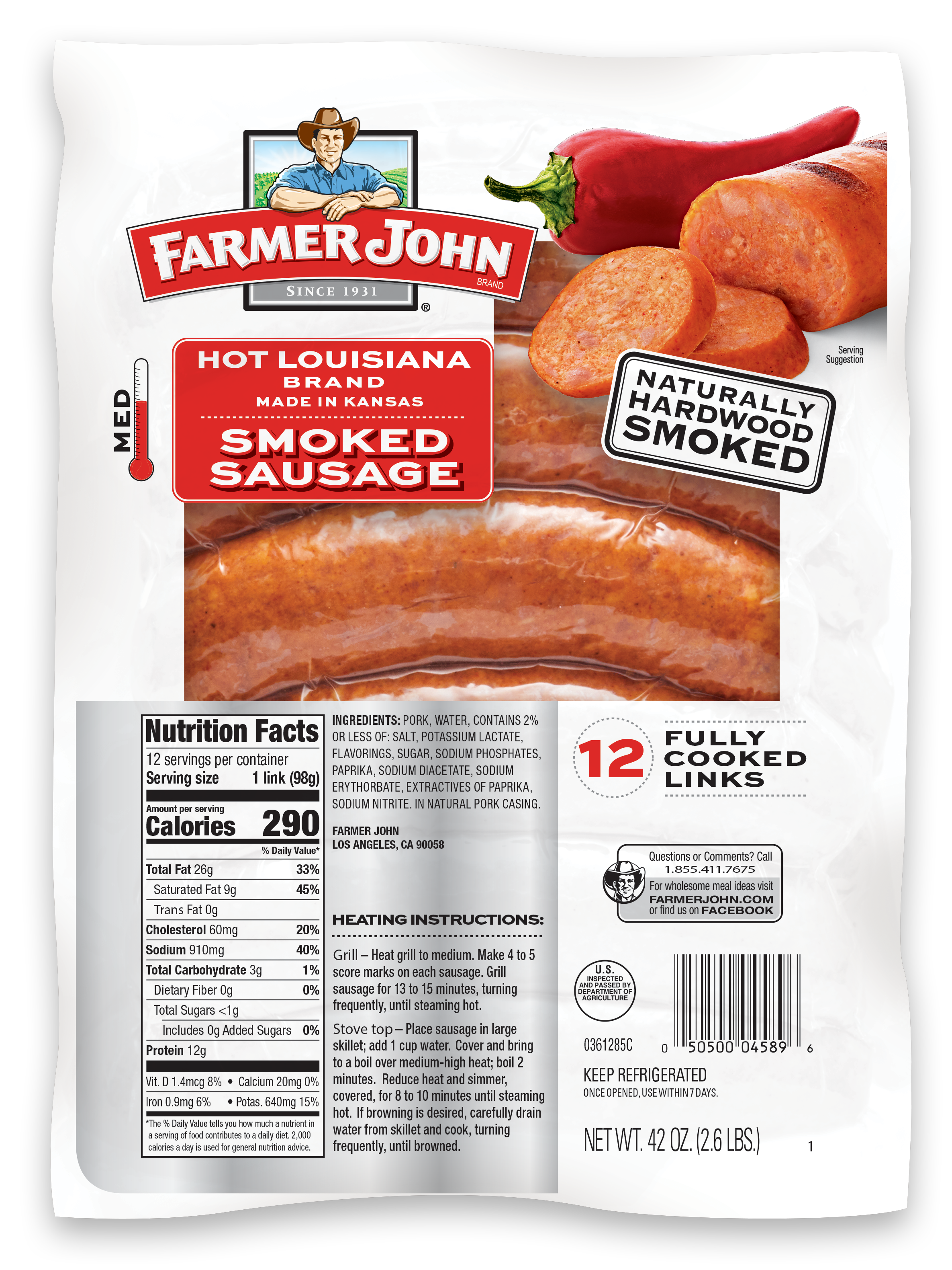 Hot Louisiana Smoked Sausage 3lb.