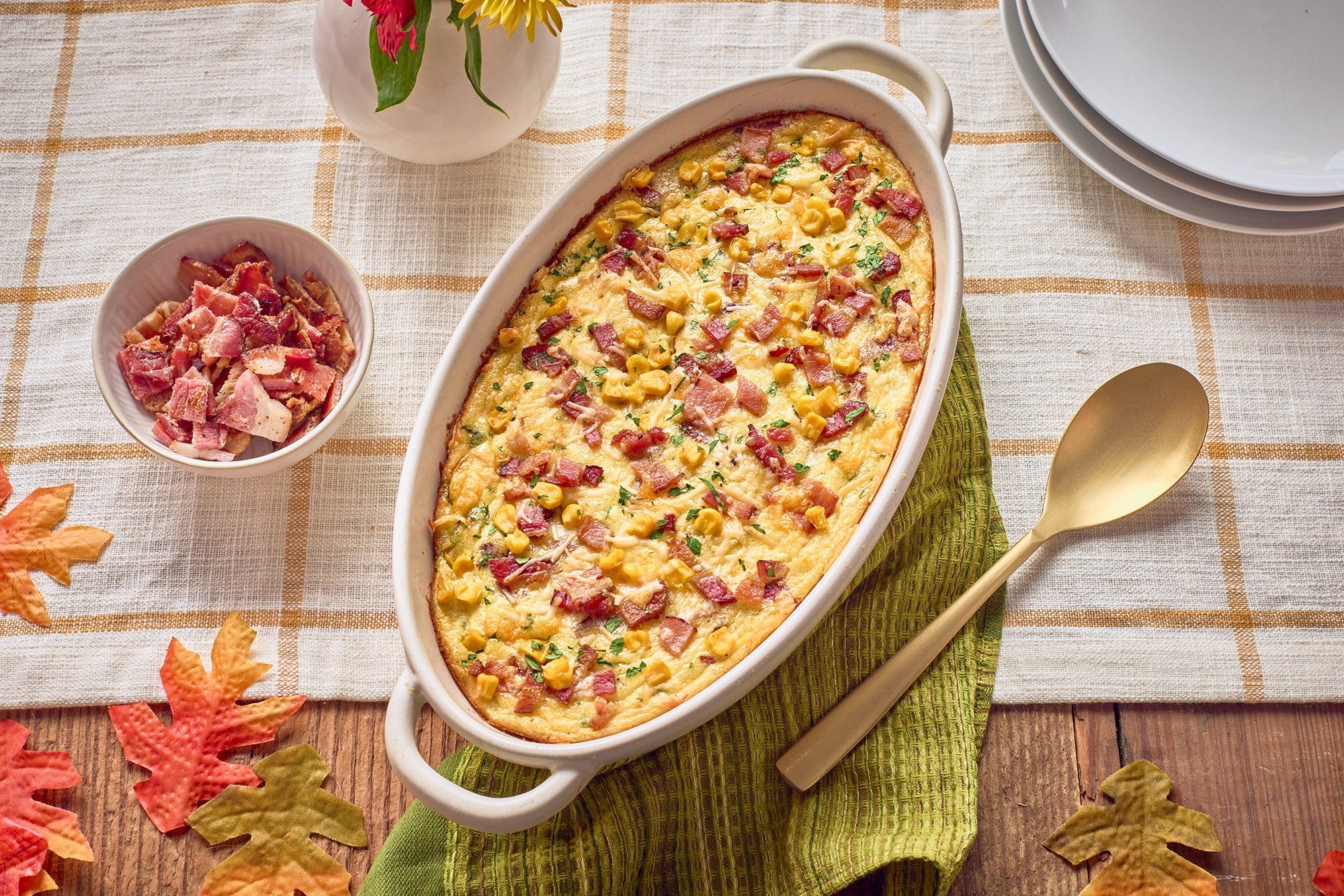 Cheesy Corn Pudding with Bacon