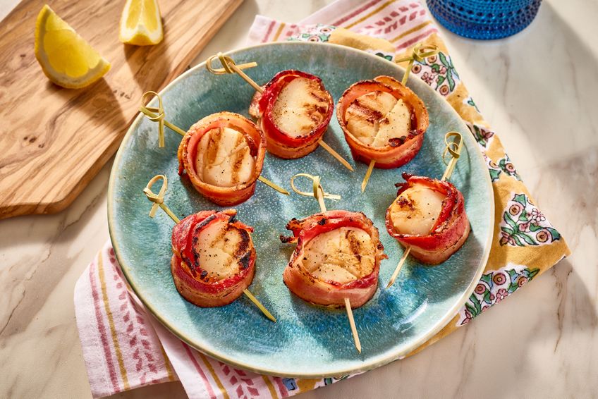 Scallops Wrapped with Apple Smoked Bacon