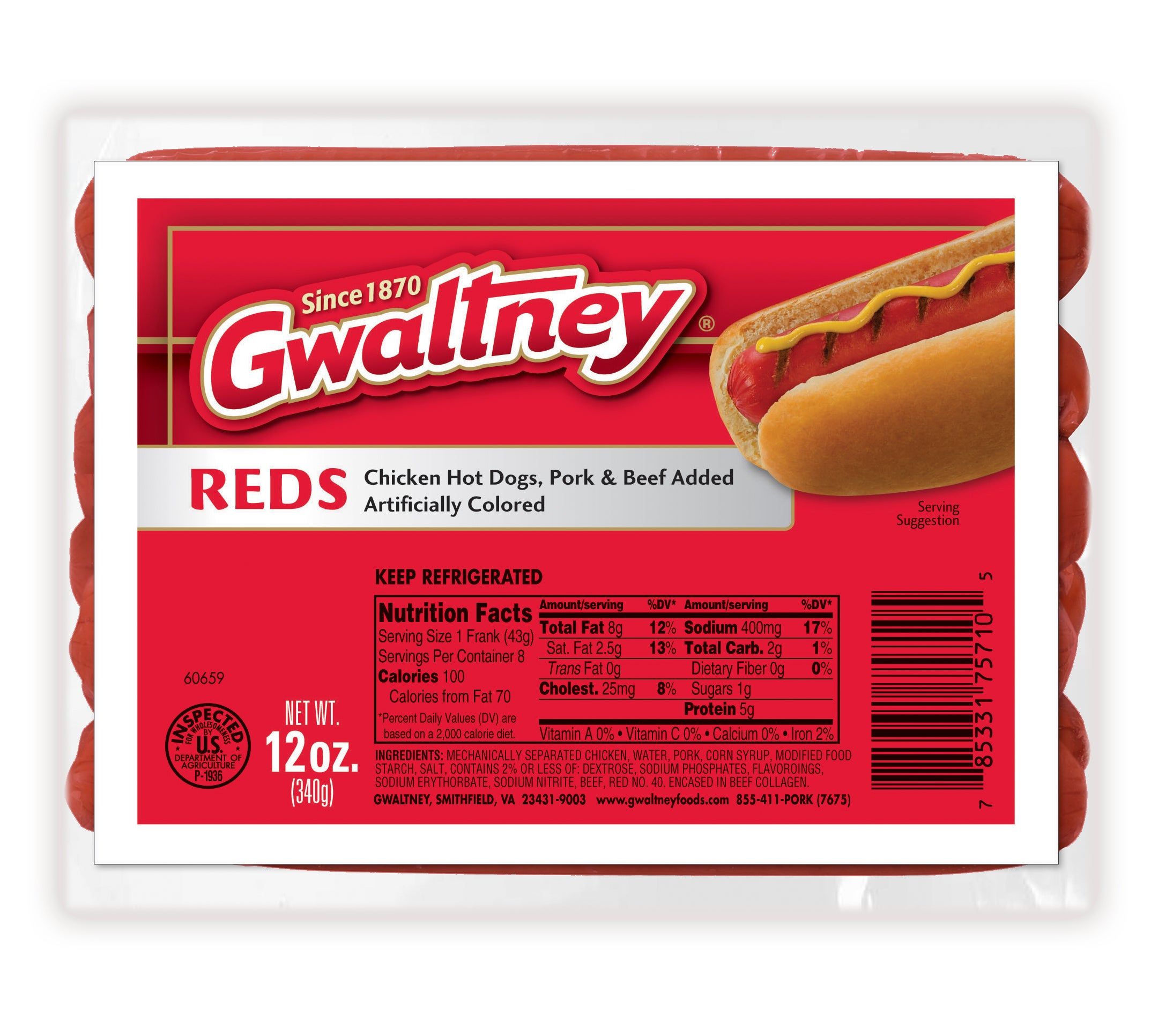 Afledning depositum slim Reds Traditional Meat Hot Dogs 12oz. | Gwaltney Foods