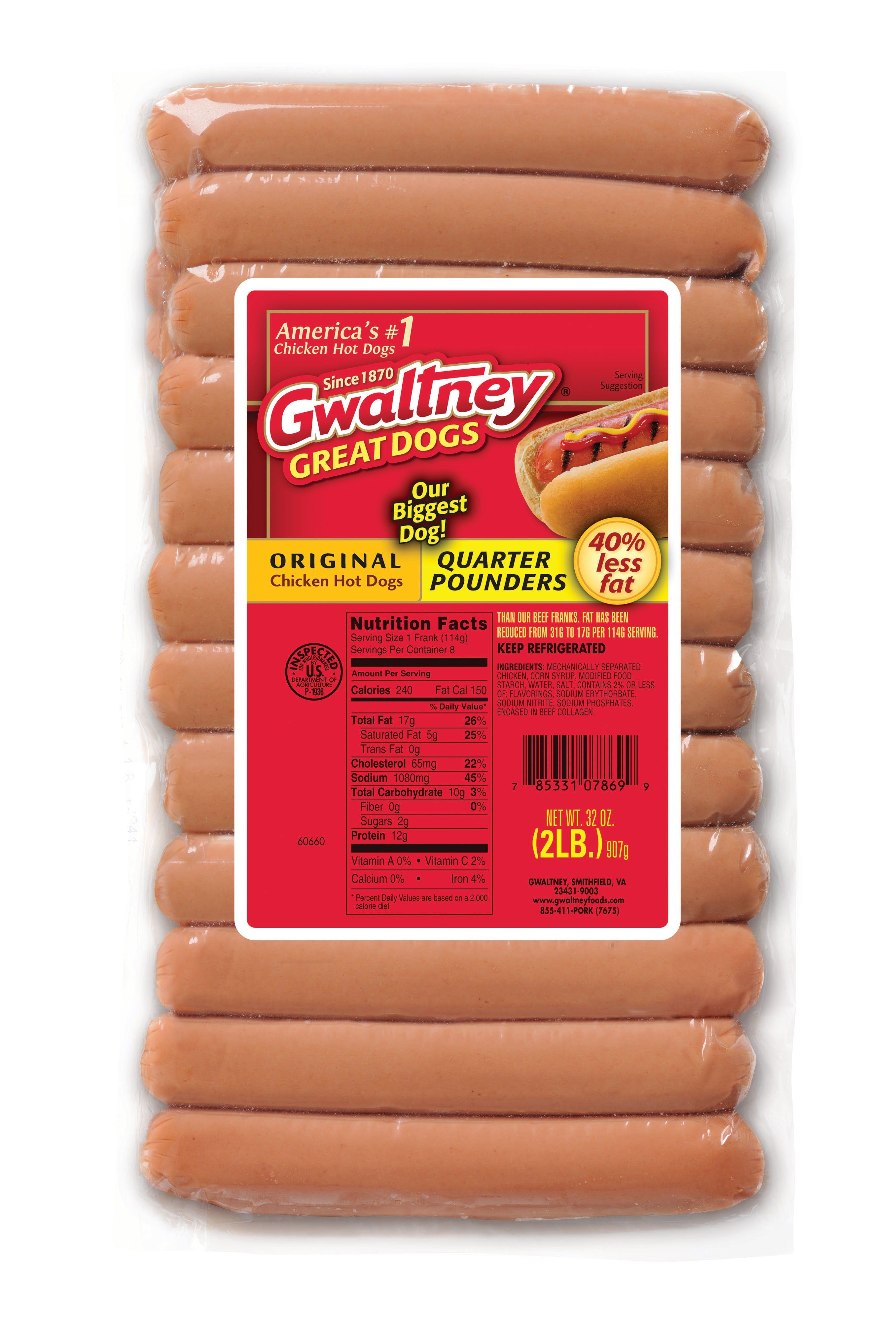 Quarter Pound Original Chicken Hot Dogs 32oz. Gwaltney Foods
