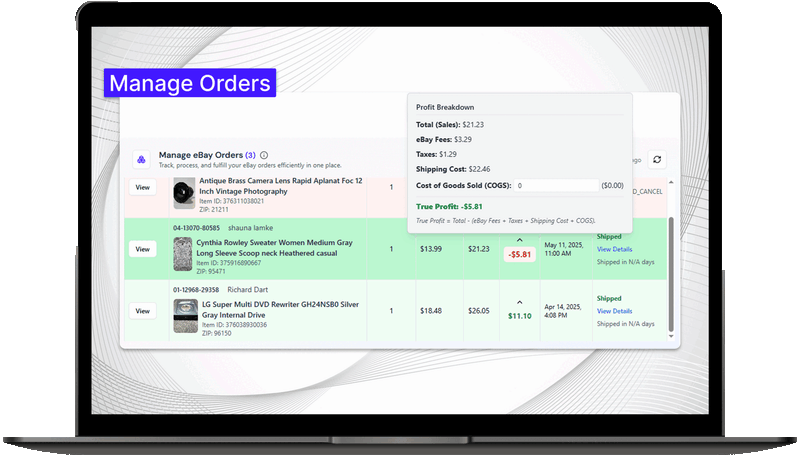 Handle Orders and Offers Like a Pro - Snap2List eBay automation step 5 screenshot showing handle orders and offers like a pro