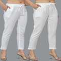Sniggle Women Solid Off White And White Cotton Trouser Pants Combo