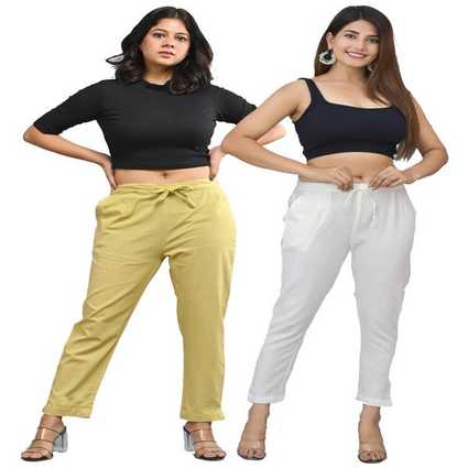 sniggle Women Solid Cotton Regular Fit Trouser Pant Pack of 2