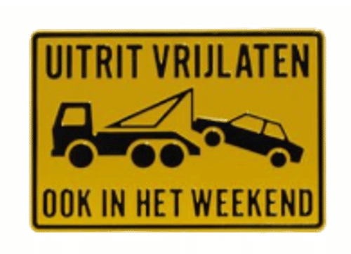 Tekst en Pictogram bord: Uitrit Vrijlaten