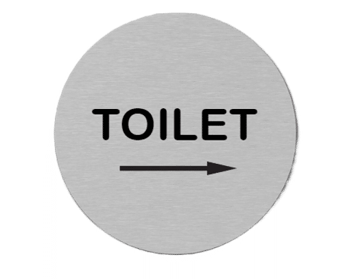 RVS pictogram Toilet Pijl Wijzend naar Rechts | Opdruk zwart | Lasertechniek | Zelfklevend