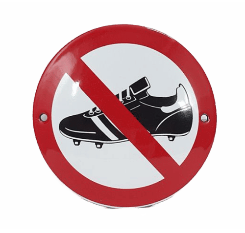 Emaille Verbodsbord : Verboden met Voetbalschoenen