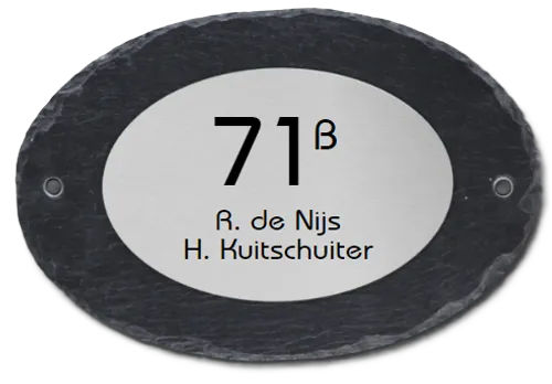 Ovale leisteen naambord met RVS voorplaat