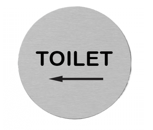 RVS pictogram Toilet Pijl Wijzend naar Links | Opdruk zwart | Lasertechniek | Zelfklevend