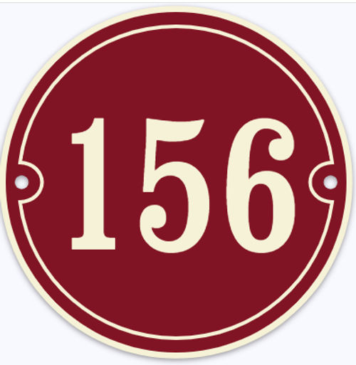 Emaille huisnummer rond met rand en kader